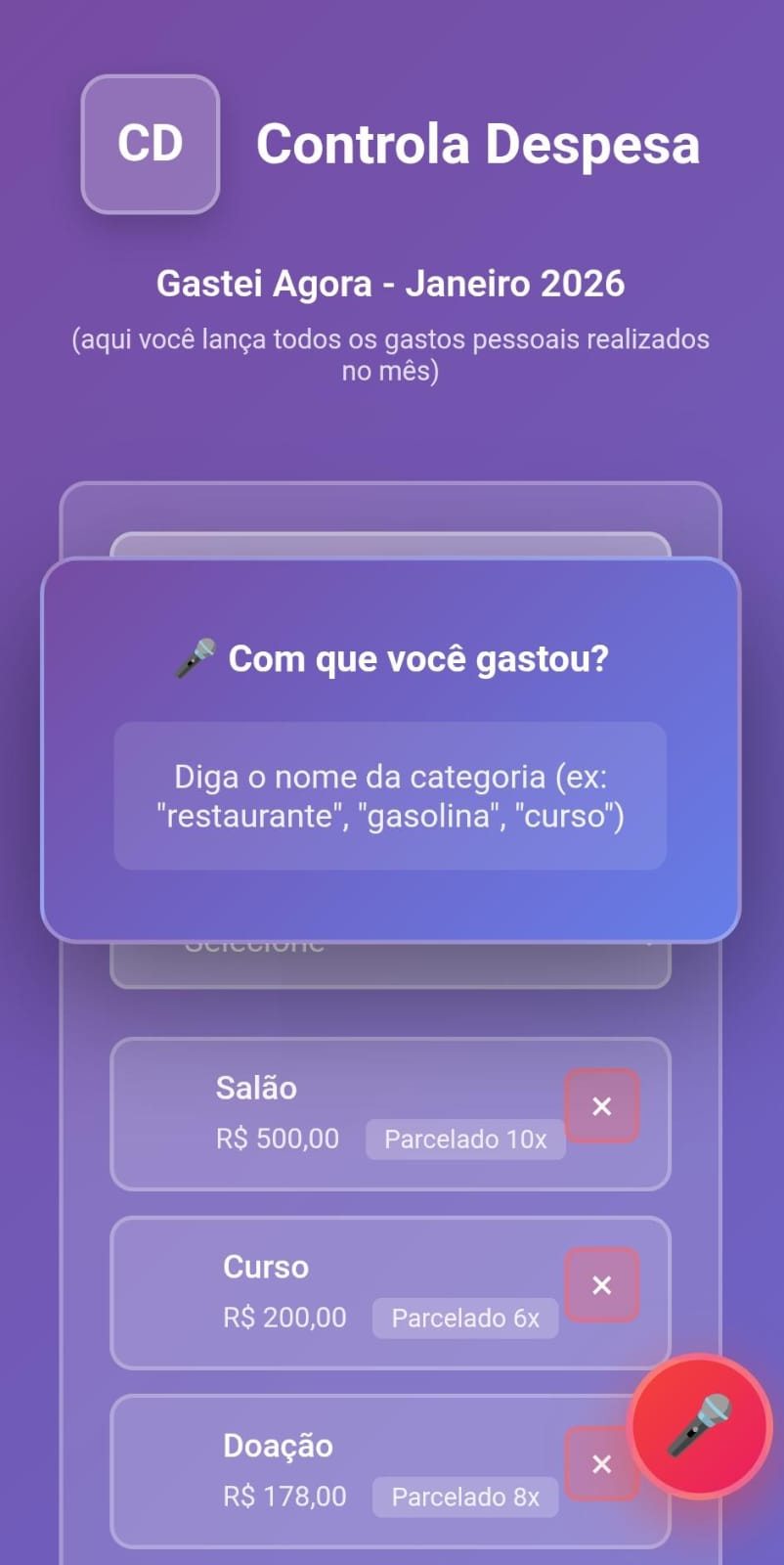 Controla Despesa - Comando de Voz