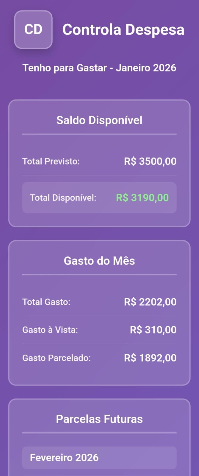 Controla Despesa - Tenho para Gastar